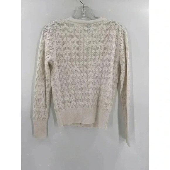 Burgess Cotton Cashmere Ivory Crochet Cardigan Sweater With Pockets Size XSMALL - Picture 7 of 10
